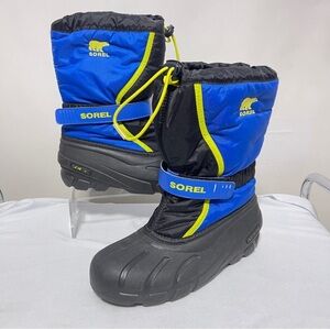 Sorel Winter Snow Boots Big Boys Youth Size 6 Insulated Liner Blue Black Yellow
